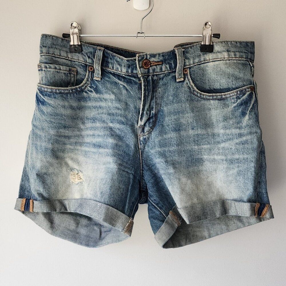 Lucky Roll Cuff Jean Shorts | Size 28/6 | Distressed Zipper and Button Fly